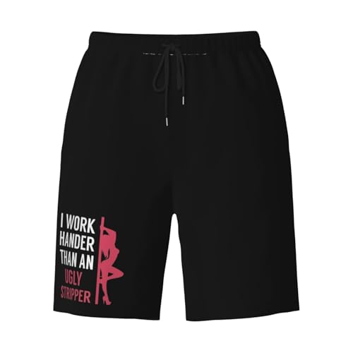 I Work Harder Than an Ugly Stripper Men's Quick-Dry Board Shorts 7" - Swim Trunks Summer Hawaii Beach3