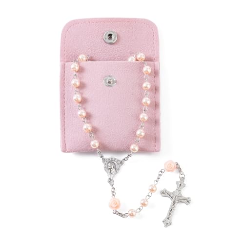 YQZIYOU Rosary Beads Catholic for Women - Rosary Necklace Artificial Pearls Solid Colored Simple Style Rosary Beads Gifts for Women (Pink (flower))