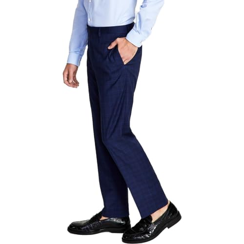 Calvin Klein Mens Plaid Suit Pants Blue 36/34