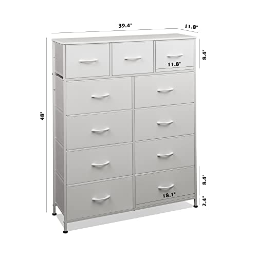 Wlive 11-Drawer Dresser, Fabric Storage Tower For Bedroom, Hallway, Nursery, Closets, Tall Chest Organizer Unit With Textured Print Fabric Bins, Steel Frame, Wood Top, Easy Pull Handle,White #TOP2