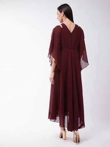 Image of Miss Chase Women's Round Neck Sleeve Embellished Fit Flare Maxi Dress