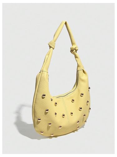 MakeMeChic Women's Y2K Shoulder Crescent Bag Rivet Knot Zipper Underarm Handbags2