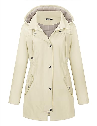 LOMON Women Waterproof Outdoor Hiking Raincoat Women Lined Rain Jacket Lightweight Hooded Jackets Trench Coats