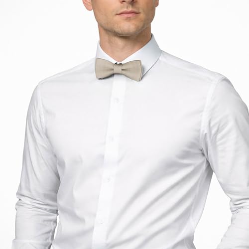 MAY-TIE Herren Leinen Fliege Set | Hochzeitsfliege vegan vorgebunden | Leinenfliege Natur Beige | Optional mit Einstecktuch & Hosenträger | Large Batwing