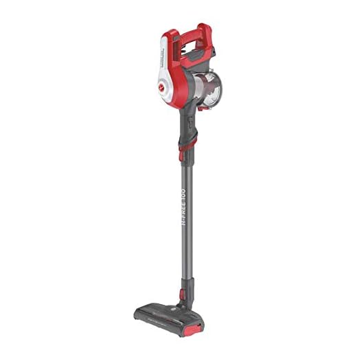 Hoover H-FREE 100 HF122RH, Aspiradora escoba sin cable, Sistema Ciclónico, Cepillo Suelos Duros, Accesorios Integrados, Luces LED, Depósito 0,9L, Batería litio, 40min, 2 Velocidades, 6500Pa