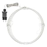 En un extremo hay un cable de 1 m con gancho para colgar, el cable de alimentación de 5 metros en total facilita la instalación.