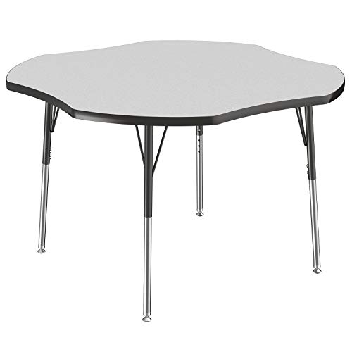 Image of FDP Clover Activity School and Office Table (48 x 48 inch), Standard Legs with Swivel Glides for Collaborative Seating Environments, Adjustable Height 19-30 inches - Gray Top and Black Edge