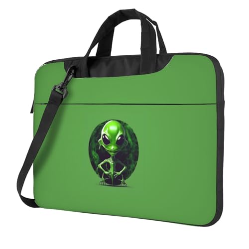 Sac ordinateur portable imprimé extraterrestre vert housse bandoulière pc 15 pouces