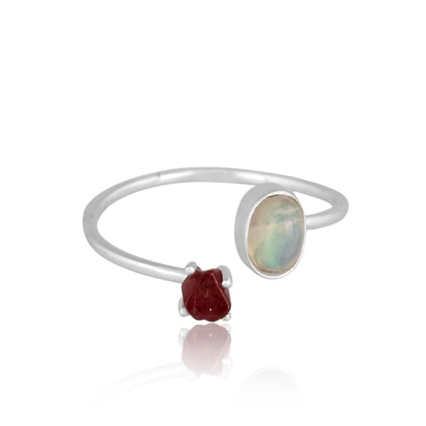 Miniatura 2 de Raw Ruby Ethiopian Opal 925 Sterling Silver Handmade Anniversary Promise Ring Statement Rough Gemstone Jewelry Gift For Her (8)