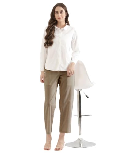 Image of SAADAA Women's Airy Linen Straight Pants | Regular Fit Trousers | Half Elasticated with Drawstrings & Buttons | 4 Pockets | Everyday & Office Wear