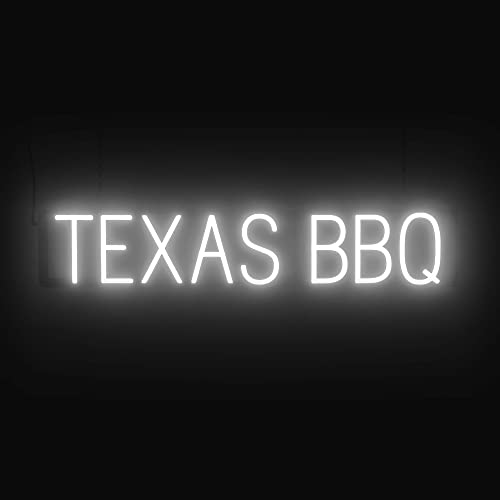 Image of SpellBrite LED Neon TEXAS BBQ Sign for Business - White, 34 inch x 6 inch | Ultra-Bright Click-Together Signage for Restaurants, with Visibility from 500 Feet - 8 Animations, 6 Brightness Levels