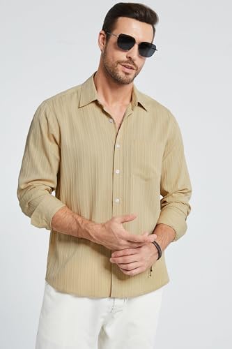 HISDERN Mens Casual Shirts Long Sleeve Button Down Shirts Wrinkle Free Solid Collared Textured Shirt with Pocket3