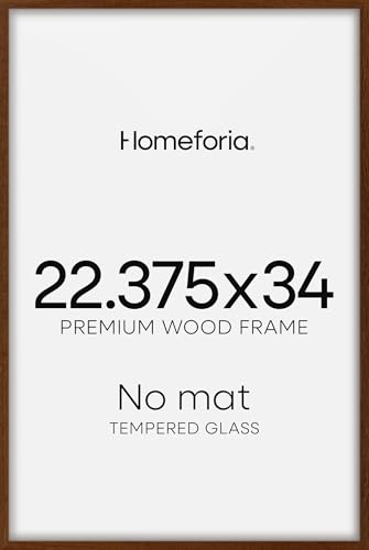 Image of Homeforia 22.375x34 Puzzle Frame Brown, High End Dark Oak 22.375 x 34 Picture Frame Wood without Mat, 34x22.375 Wooden Walnut Thin Frames for Wall, 22.375by34 Frame, Tempered Glass, Wall Kit, Set of 2