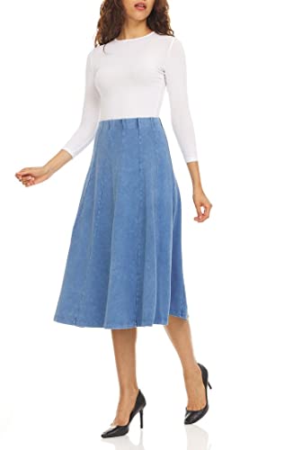 KIKI RIKI Stonewash Panel Midi Skirt with Elastic Waist for Womens/Teens 32 Inch Length2