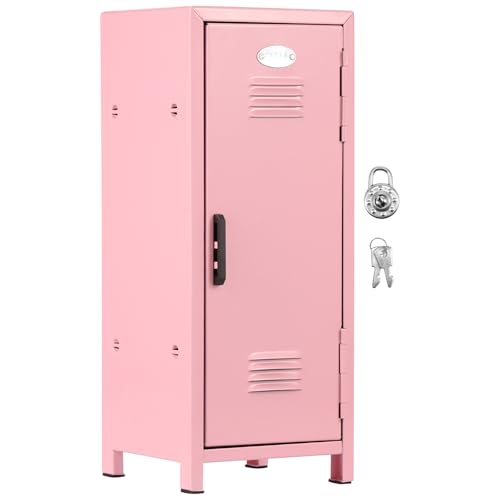 BAODBF Mini armario con cerradura y llave, de metal roto, pequeño armario portátil, práctico armario de almacenamiento, con compartimentos para escritorio, niñas, niños (rosa)