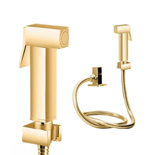 Ducha Higienica Para Banheiro Quadrada Dourada/Gold Metal Completa