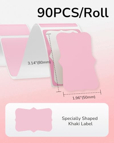 Image of Phomemo Labels- Pink Fancy Shape Label Sticker, 1.96 inch x 3.14 inch Self-Adhesive Thermal Labels for M110 /M100 /M220 /M250 Label Printers, 50x80mm Thermal Paper for Gift, Candle, Logo, Baking Box, 90pcs /Roll