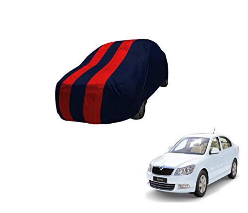 Image of Auto Hub Car Cover Compatible with Laura with Mirror Pocket,Triple Stitched, Weather Proof, Laura Car Cover- Navy-Red