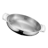 Cabilock Runder Edelstahl Wok 18cm Hitzebeständiger Kochtopf mit Doppelgriff für Spirituskocher Gruppenessen Vielseitiges Küchenkochgeschirr