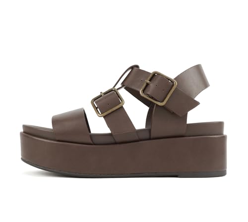 Image of Soda inchSTELLAR inch ~ Women Flatform Multi Strap Double Buckle Open Toe Ankle Strap Platform Wedge Sandals