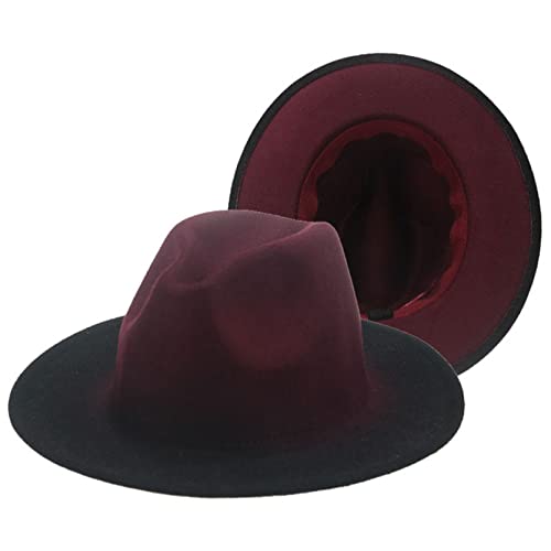 Fonsmay Fedoras Women Hats Fedora Gradient Color Patchwork Men Hats Felted Black Red Street Casual Women Hat #TOP5