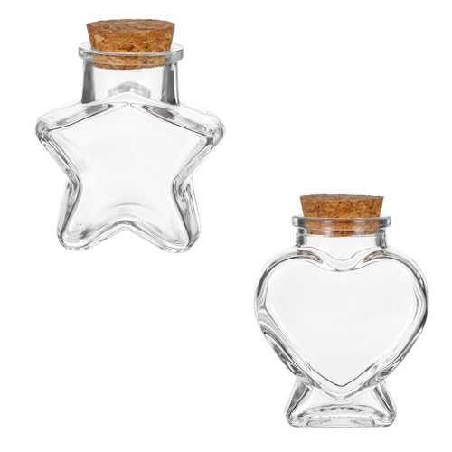 ElevateTech Mini Glasflaschen mit Korkverschluss, 2 Stück Herzförmige Deko-Gläser Sternförmige Kleine Deko-Glasflaschen mit Korkdeckel für Heimwerker, Kunsthandwerk, Dekoration, Partyzubehör