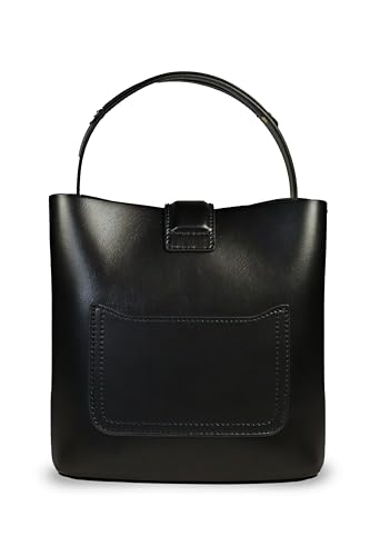 ON / ELEVEN Leather Bucket Bag for Women - Black and Brown Genuine Leather Medium Size Purses2