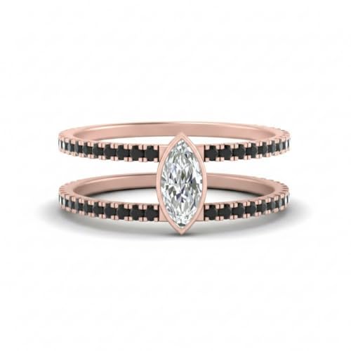 Image of Choose Your Gemstone Marquise Bezel Set Diamond CZ Band Rose Gold Plated Marquise Shape Split Shank Engagement Ring Lightweight Office Wear Everyday Gift Jewelry US Size 4 to 12