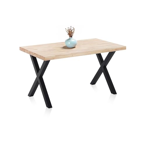 X-Loft, Mesa de Comedor, Mesa de Salon, Acabado en Roble Salvaje y Patas Metalicas Negro, Medidas: 140 cm (Largo) x 80 cm (Ancho) x 76 cm (Alto)