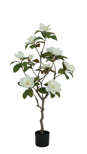 4ft Artificial Magnolia Tree &ndash; Faux Flower Tree with Realistic Real Touch Leaves and Flowers, Fake...