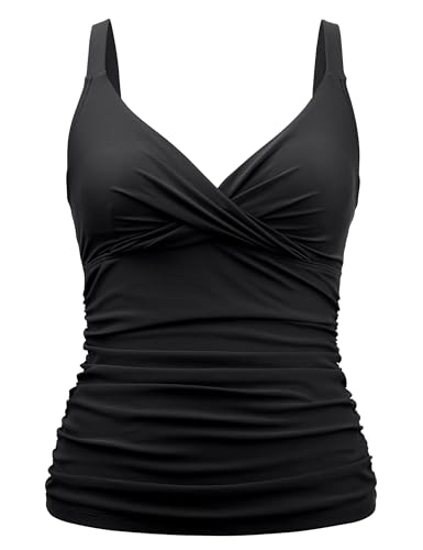 Haut tankini à armatures push-up noir 46 maillot de bain gainant drapé devant - 3