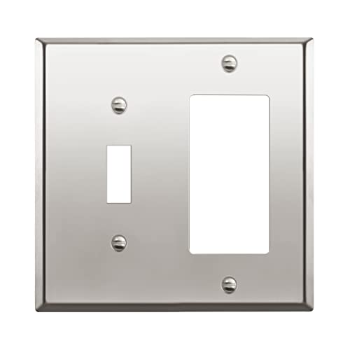 Image of ENERLITES Combination Toggle and Decorator Switch Metal Wall Plate, Stainless Steel 201, Corrosion Resistant, Size 2-Gang 4.50 inch x 4.57 inch, 771131-PC, Polished Chrome, Silver