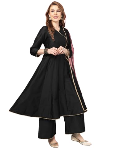 Image of A.T.U.N. (ALL THINGS UBER NICE) Cotton Women Anarkali Paneled Kurta With Palazzos & Dupatta
