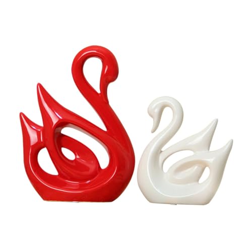 Veemoon Estatuas de Cisnes de Porcelana Roja y 2 Piezas para Decoración de Bodas y Hogar Adornos Elegantes para Sala Dormitorio y Oficina Resistentes a Altas Temperaturas
