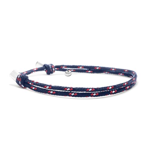 Nato Cuff - Bracelet Paracorde 2mm et Argent 925 - Bijou Homme ou Femme Ajustable dessiné et assemblé en France (Bleu/Blanc/Rouge)