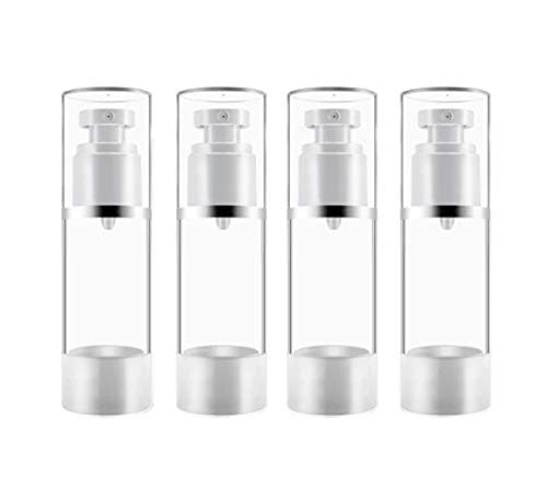 Clear Airless Cosmetic Cream Pump,Empty Plastic Travel Lotion Dispenser Airless Pump Vacuum Container for Shampoo,Liquid Foundation,Face Cream-Pack of 4 (30ml/1 Qunce)2