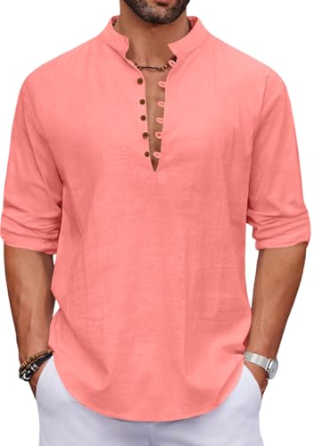 Image of Macsivo Men's Stylish Mandarin Collar Kurta | Casual Ethnic Fusion Shirt for Daily, Party & Travel | Full Sleeves | Cotton Blend Comfort Fit Short Kurta