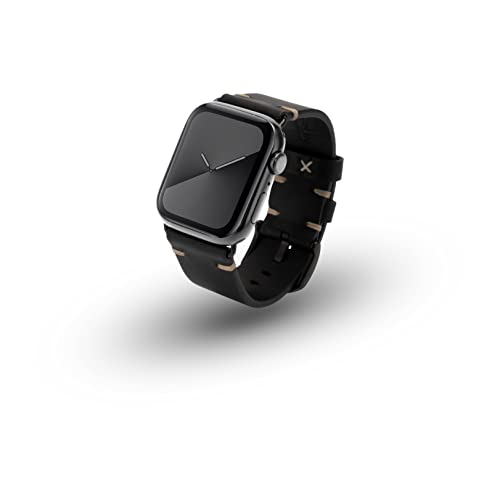 Bracelet vintage Apple Watch 49mm JT Berlin Alex II noir en cuir avec fermoir acier inoxydable