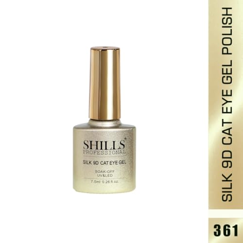 Image of SHILLS PROFESSIONAL Silk 9D Cat Eye Gel Nail Polish - Soak Off UV /LED, Long-Lasting Magnetic Effect, 7.5ml - (361 - Champagne Gold)