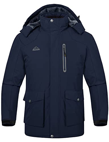 Rdruko Men's Waterproof Ski Jacket Warm Winter Snow Coat Mountain Hooded Outerwear(Navy, CA L)