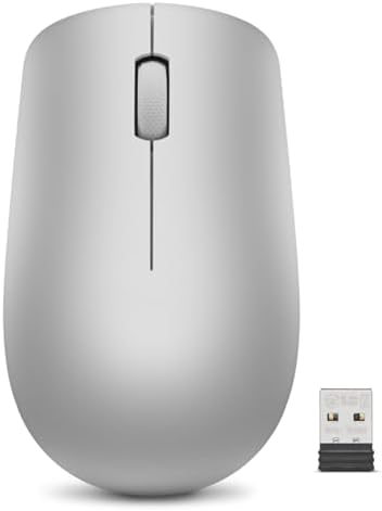 Lenovo 530 Wireless Mouse (Platinum Grey): Ambidextrous, Ergonomic Mouse, Up to 8 Million clicks for Left and Right Buttons, Optical Sensor 1200 DPI, 2.4 GHz Wireless Technology via Nano USB Receiver