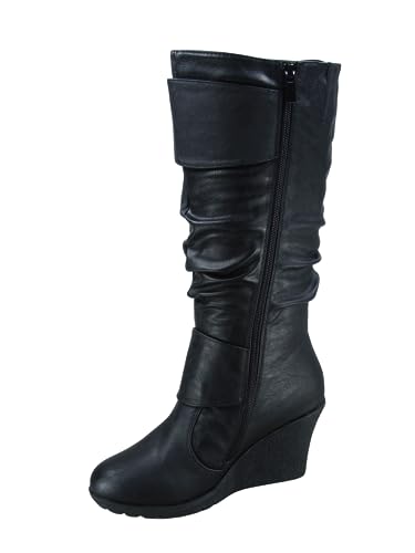 TZ Rose-65 Women's Fashion Round Toe Wedge Mid Calf Knee High Boot Shoes2