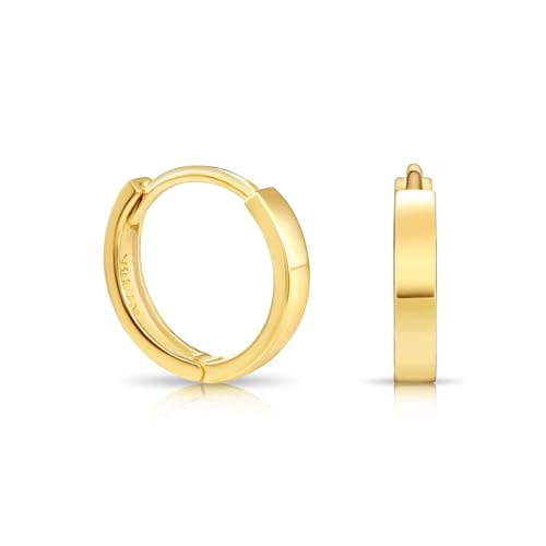 Image of 14K Yellow Gold Huggie Hoop Earrings, Shiny and Small, Round and Oval