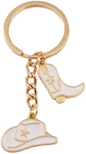 Fuqimanman2020 Western Cowgirl Hat Boots Enameled Keychain with Tassel for Women Cute Cowgirl Disco Cowboy Jewelry