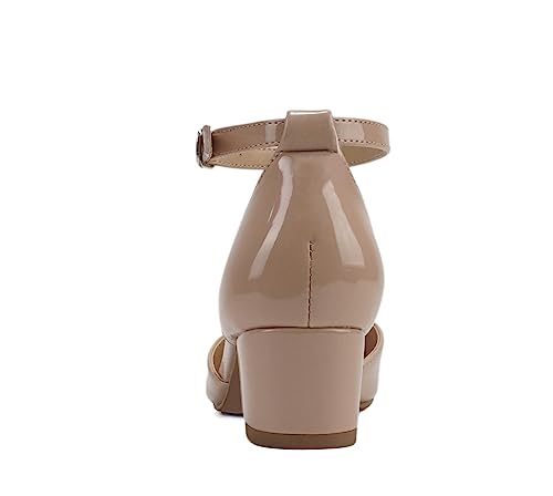 Soda “Roby-2” ~ Little Kids/Children/Girls Round Closed Toe Closed Back Counter Open Side Ankle Strap Low Block Heel Pump Shoe2