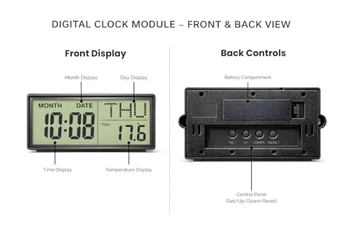 Image of Ash & Roh 12 Inch Silent Quatrz and Non-Ticking Wall Clock with Easy to Read Number and Analog Display Stylish & Decorative Design for Office, Living Room, Bedroom (Elephant Digital Square)
