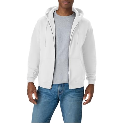 Hanes mens Full-zip Eco-smart Hoodie Hoody, White, Large US