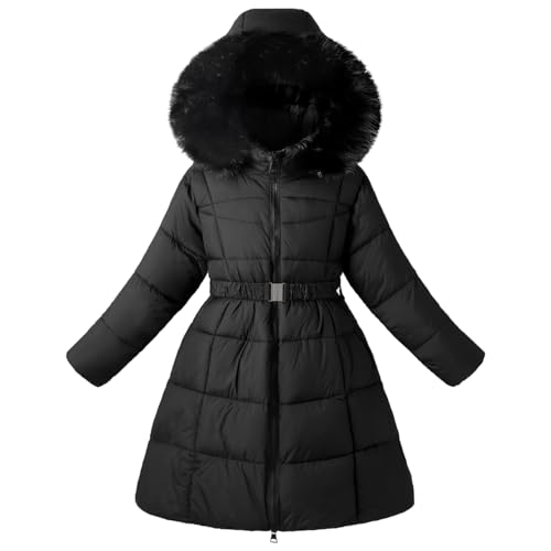 Kids Girls Fur Collar Hooded Dress Coats Winter Warm Parka Long Puffer Jackets