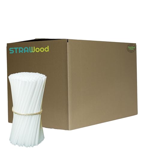 10.000 Pailles STRAWOOD Blanc de taille 7mm x 20cm réutilisable, composées de Lignine et Fibres de Bois. Nos pailles sont 100% compostables et respectueuses de l'environnement. (10000, Blanc)