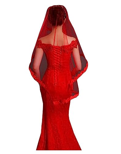 Velo de novia rojo de tul festivo accesorio sin peso para bodas